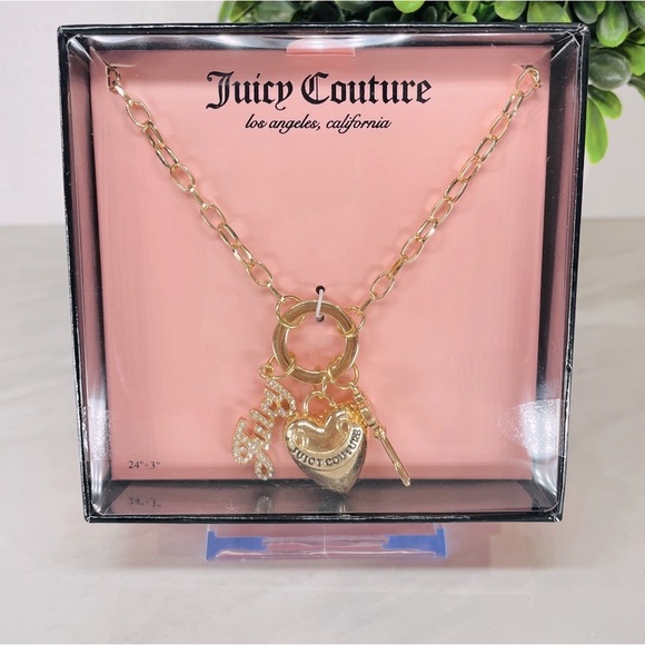 Juicy Couture Jewelry - NEW Juicy‎ Couture Gold Heart Rhinestones Logo Key Chain Necklace